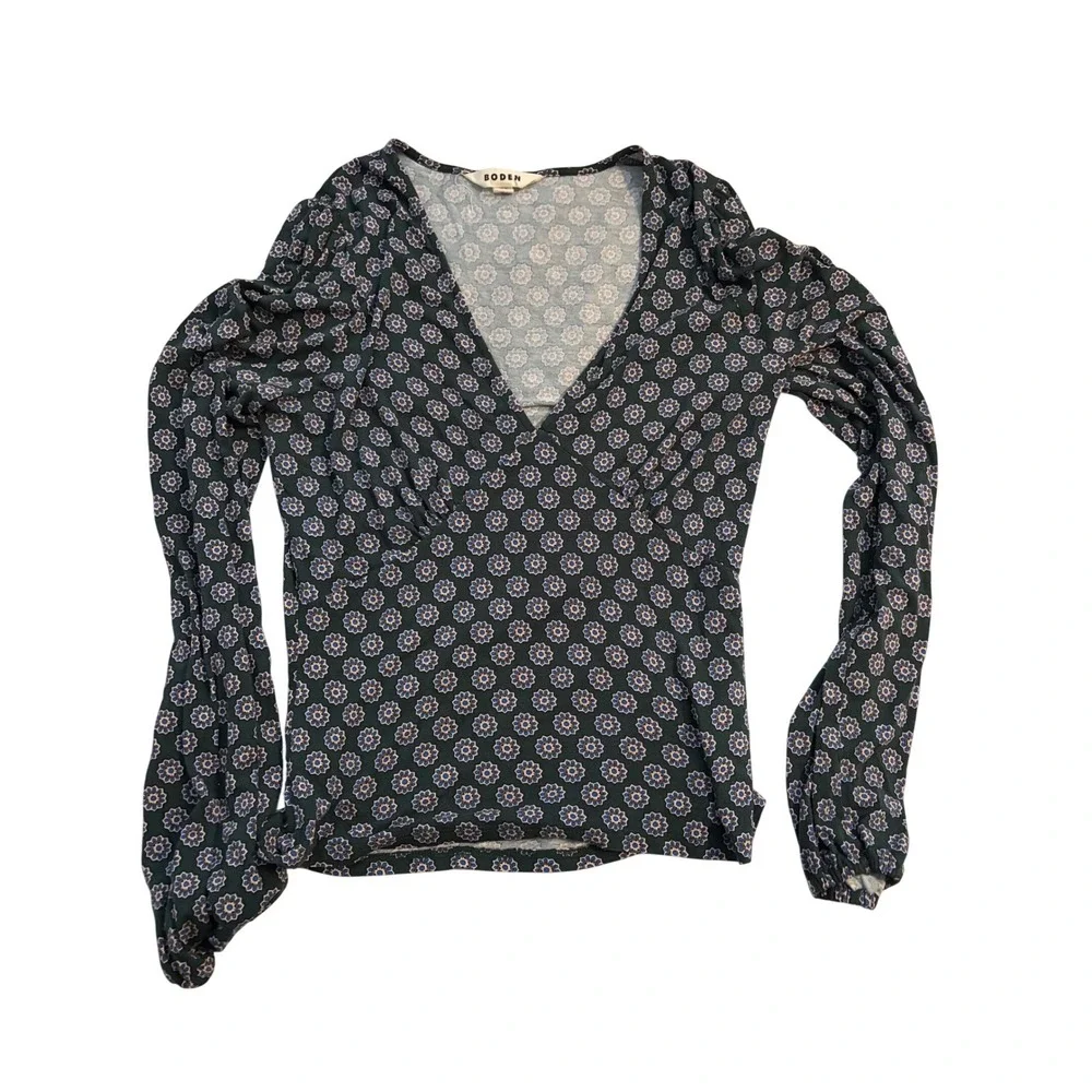 Boden T1295 Womens Green Floral Medallion Square Neck‎ Wrap Front Top US 10
